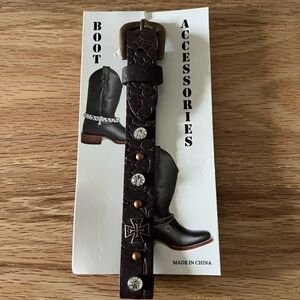 Brown Boot Strap with Silver and Bronze Accents